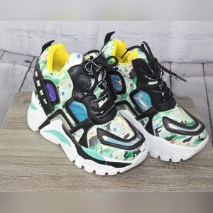 NIB Anthony Wang Women's Panel Lace-Up Platform Wedge Heeled Sneaker